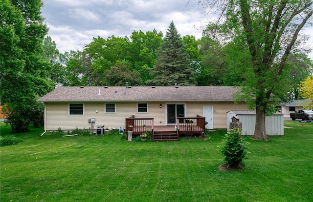 8659 215th St N, Forest Lake, MN 55025 - back of house with a yard, a wooden deck, and central air condition unit