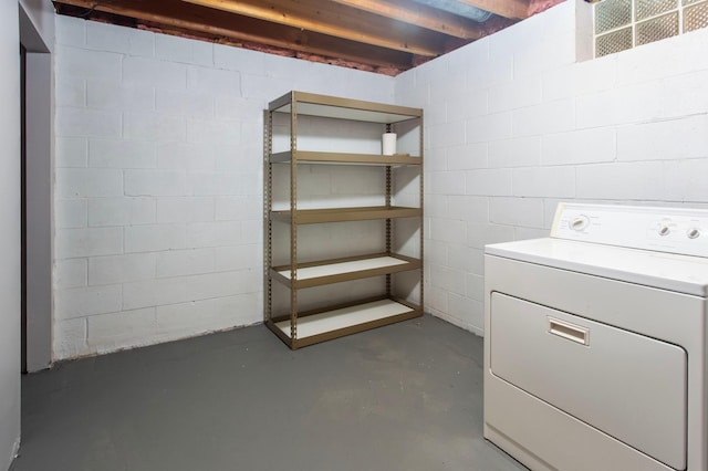 8659 215th St N, Forest Lake, MN 55025 - basement featuring washer / clothes dryer and concrete block wall