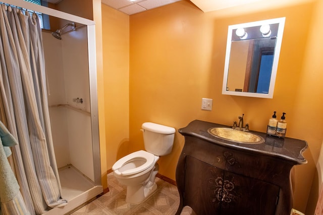 8659 215th St N, Forest Lake, MN 55025 - full bathroom with toilet, a stall shower, vanity, and baseboards