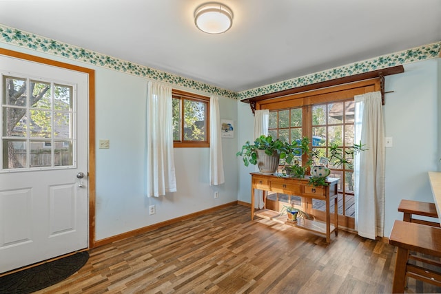 308 4th Ave SW, Austin, MN 55912 - foyer entrance with wood finished floors, baseboards, and plenty of natural light