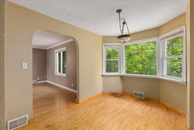 950 Clark St, Hammond, WI 54015 - spare room featuring arched walkways, healthy amount of natural light, hardwood / wood-style flooring, and ornamental molding