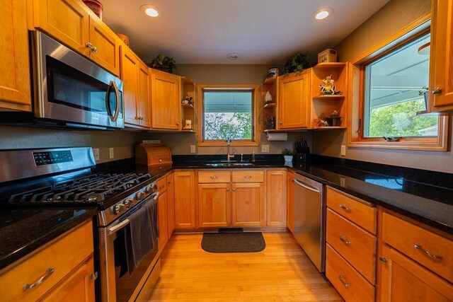 E2221 930th Ave, Stanton Twp, WI 54725 - kitchen featuring stainless steel appliances, a sink, open shelves, healthy amount of natural light, and recessed lighting