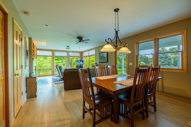 E2221 930th Ave, Stanton Twp, WI 54725 - dining space with ceiling fan, light wood finished floors, and baseboards