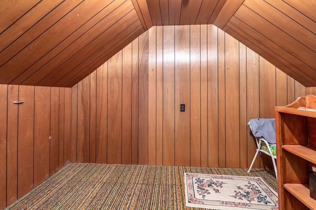 727 Peck St, Fergus Falls, MN 56537 - bonus room with wooden walls, a sauna / steam room, lofted ceiling, carpet flooring, and wood ceiling