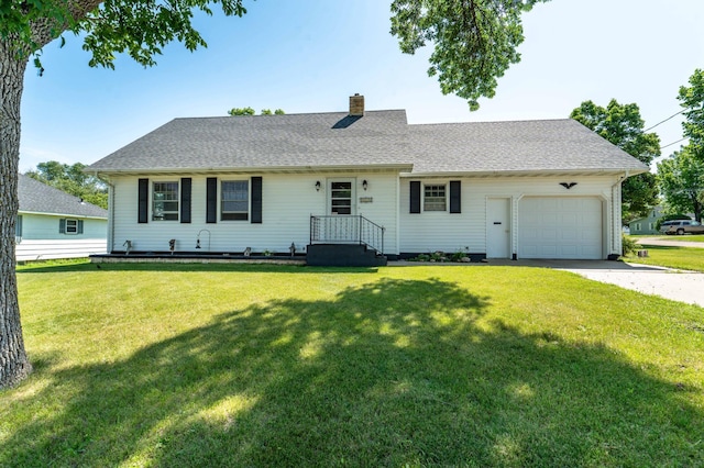 727 Peck St, Fergus Falls, MN 56537 - view of front of house with a garage, driveway, a chimney, and a front yard