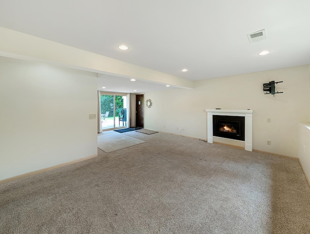 15142 75th Ave N, Maple Grove, MN 55311 - unfurnished living room with recessed lighting, carpet, a warm lit fireplace, and baseboards