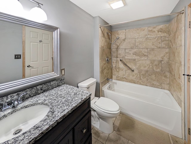 15142 75th Ave N, Maple Grove, MN 55311 - bathroom with tub / shower combination, vanity, toilet, and tile patterned floors