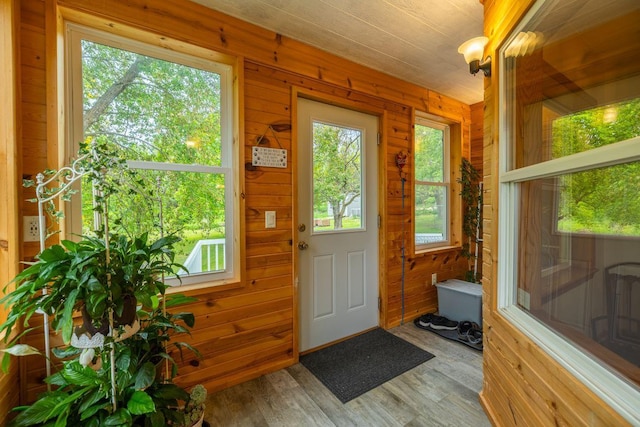 S363 Nicholes Rd, Naples Twp, WI 54755 - entryway featuring wood walls and wood finished floors