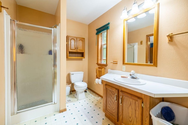 S363 Nicholes Rd, Naples Twp, WI 54755 - bathroom with tile patterned floors, a stall shower, and vanity