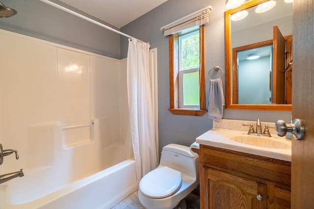 S363 Nicholes Rd, Naples Twp, WI 54755 - bathroom with vanity, shower / bath combination with curtain, and toilet