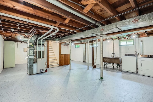 2653 Pierce St NE, Minneapolis, MN 55418 - basement with independent washer and dryer, stairs, and heating unit