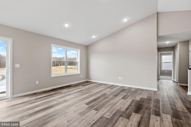 1009 2nd St NW, Delano, MN 55328 - unfurnished room featuring lofted ceiling, plenty of natural light, wood finished floors, and recessed lighting