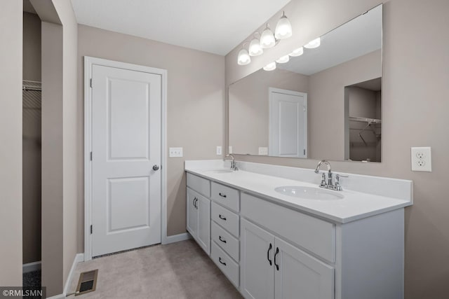 1009 2nd St NW, Delano, MN 55328 - bathroom featuring double vanity, a walk in closet, and baseboards