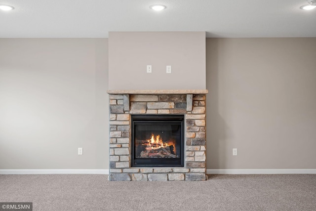 1009 2nd St NW, Delano, MN 55328 - detailed view of carpet flooring, a fireplace, baseboards, and recessed lighting