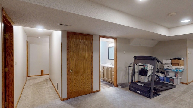 5121 Cameron Dr NW, Cascade Twp, MN 55901 - exercise room featuring light carpet and baseboards