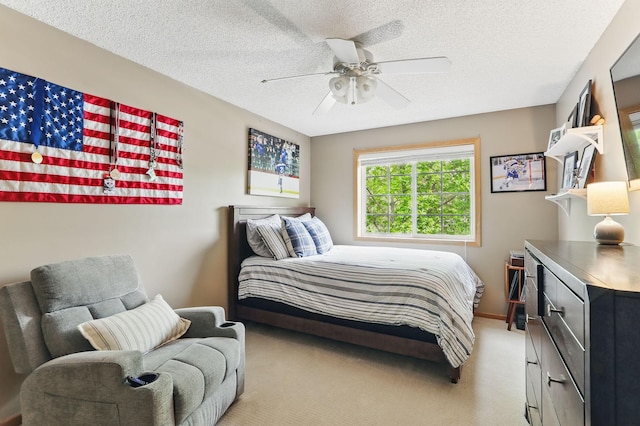 11219 16th St NE, Saint Michael, MN 55376 - bedroom with light colored carpet, a textured ceiling, and ceiling fan