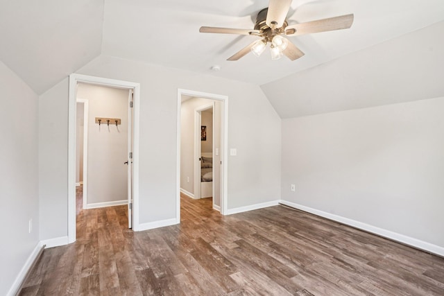 491 Belvidere St E, Saint Paul, MN 55107 - bonus room with a ceiling fan, vaulted ceiling, wood finished floors, and baseboards