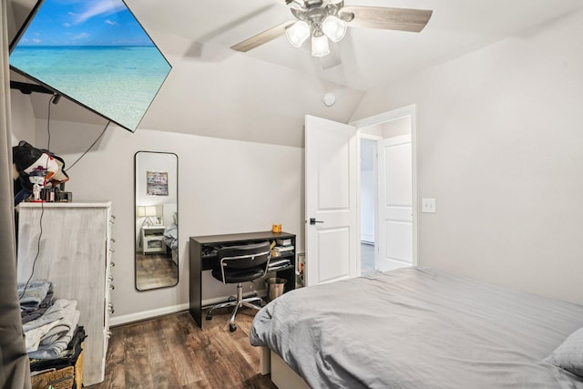 491 Belvidere St E, Saint Paul, MN 55107 - bedroom with wood finished floors, lofted ceiling, ceiling fan, and an office area