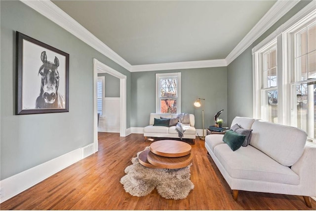 712 Anderson St W, Stillwater, MN 55082 - living area featuring ornamental molding, wood finished floors, and baseboards