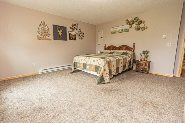 17366 Ryan Dr NE, Osakis, MN 56360 - carpeted bedroom featuring a baseboard radiator, a textured ceiling, and baseboards