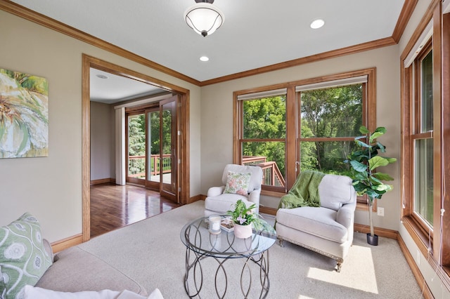 8867 Aviary Path, Inver Grove Heights, MN 55077 - living area featuring baseboards, healthy amount of natural light, crown molding, and recessed lighting