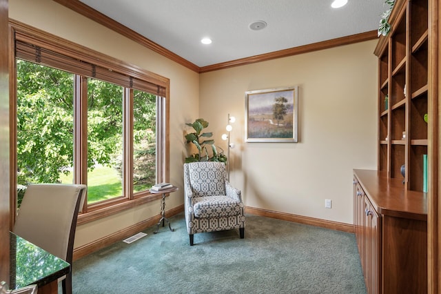 8867 Aviary Path, Inver Grove Heights, MN 55077 - sitting room featuring carpet, crown molding, baseboards, and recessed lighting