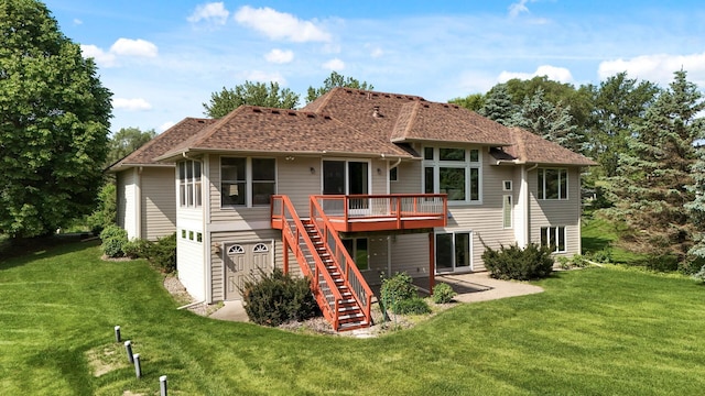 8867 Aviary Path, Inver Grove Heights, MN 55077 - rear view of property featuring stairway, a wooden deck, a lawn, and a patio