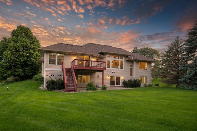8867 Aviary Path, Inver Grove Heights, MN 55077 - rear view of property with stairway, a wooden deck, and a lawn