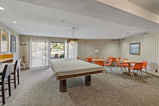 9700 Portland Ave S Unit 334, Bloomington, MN 55420 - recreation room featuring carpet, a textured ceiling, billiards table, and recessed lighting