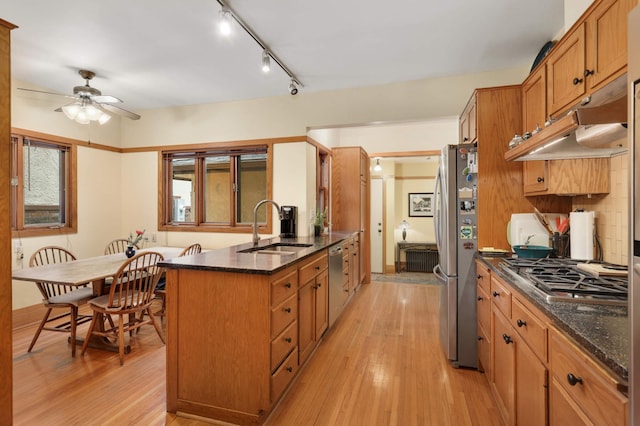 2022 Summit Ave, Saint Paul, MN 55105 - kitchen with a sink, stainless steel appliances, under cabinet range hood, and light wood-style floors
