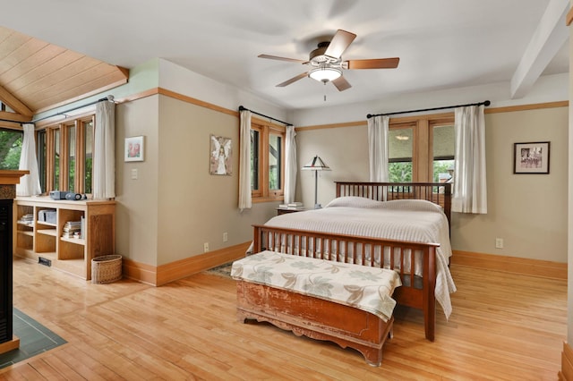 2022 Summit Ave, Saint Paul, MN 55105 - bedroom featuring hardwood / wood-style flooring, baseboards, a ceiling fan, and beamed ceiling