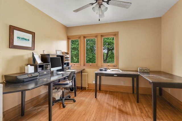 2022 Summit Ave, Saint Paul, MN 55105 - home office with radiator, light wood-type flooring, a ceiling fan, and baseboards