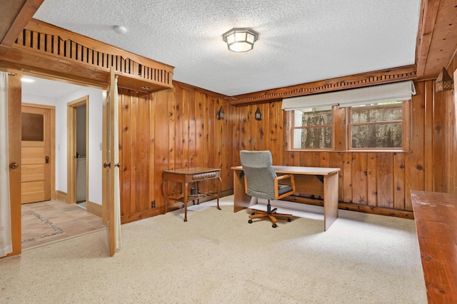 2022 Summit Ave, Saint Paul, MN 55105 - carpeted office space featuring a textured ceiling, wooden walls, and baseboards