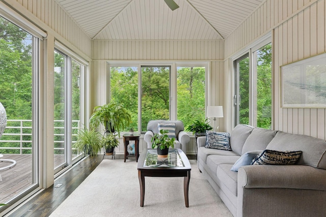 3490 Fairway Ln, Minnetonka, MN 55305 - sunroom / solarium featuring wood finished floors, vaulted ceiling, and wooden walls