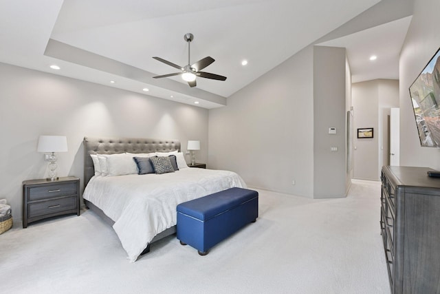 3490 Fairway Ln, Minnetonka, MN 55305 - bedroom featuring recessed lighting, light carpet, lofted ceiling, ceiling fan, and baseboards