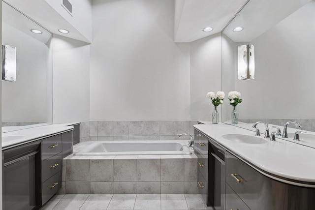 3490 Fairway Ln, Minnetonka, MN 55305 - full bath with vanity, a bath, recessed lighting, and tile patterned floors