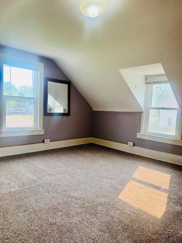802 5th St NE, Little Falls, MN 56345 - bonus room featuring lofted ceiling, carpet floors, and baseboards