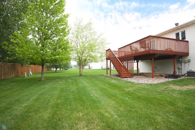 1010 4th Ave NE, Dilworth, MN 56529 - view of yard featuring a wooden deck, central air condition unit, and stairway