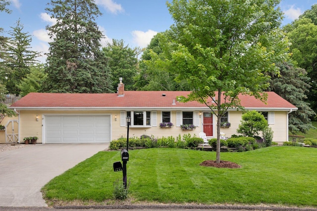 3933 Dartmouth Dr, Minnetonka, MN 55345 - single story home featuring driveway, an attached garage, a front lawn, and a chimney