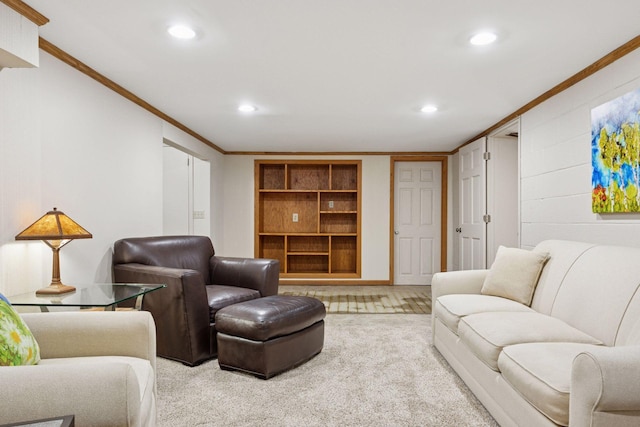 3933 Dartmouth Dr, Minnetonka, MN 55345 - carpeted living room with crown molding and recessed lighting
