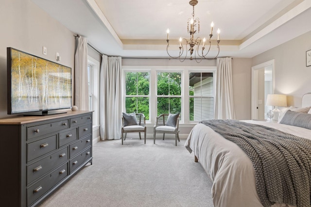 1432 25th St, Saint Joseph Twp, WI 54082 - bedroom with a chandelier, a tray ceiling, and light carpet