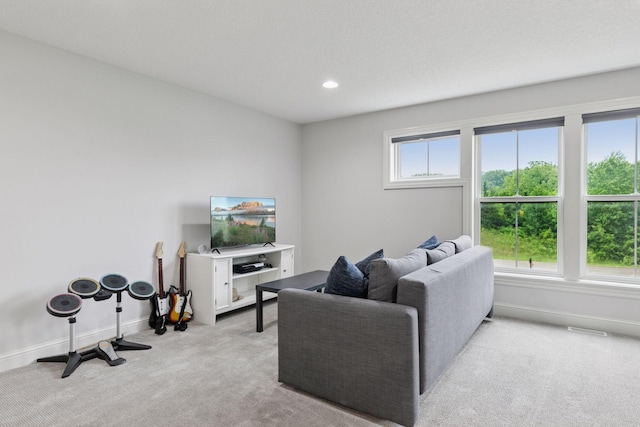 1432 25th St, Saint Joseph Twp, WI 54082 - living area featuring light carpet, baseboards, and recessed lighting