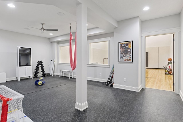 1432 25th St, Saint Joseph Twp, WI 54082 - exercise room with a ceiling fan, recessed lighting, and baseboards