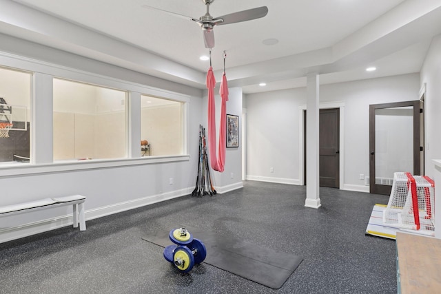 1432 25th St, Saint Joseph Twp, WI 54082 - workout room featuring ceiling fan, baseboards, and recessed lighting