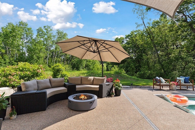 1432 25th St, Saint Joseph Twp, WI 54082 - view of patio / terrace with an outdoor living space with a fire pit and an outdoor pool