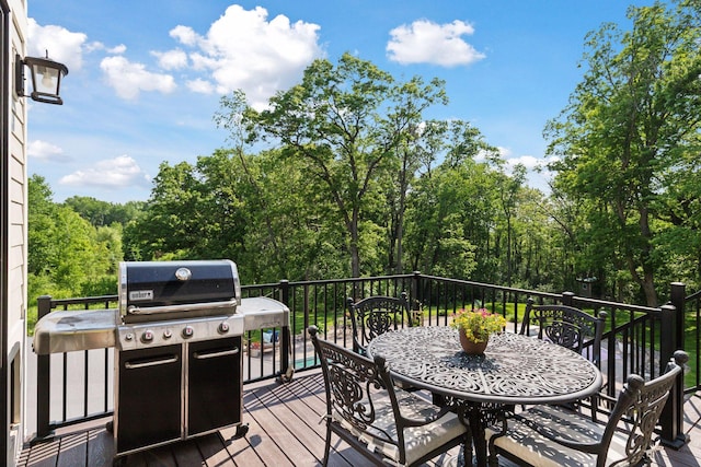 1432 25th St, Saint Joseph Twp, WI 54082 - deck with grilling area and a wooded view