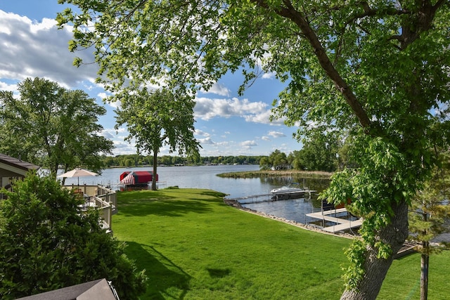 1665 Canary Ln, Mound, MN 55364 - view of grassy yard featuring a boat dock and a water view