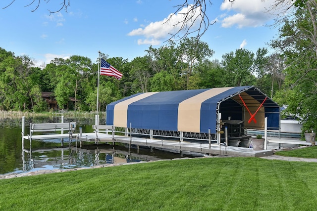 1665 Canary Ln, Mound, MN 55364 - dock area featuring a yard, a water view, and boat lift