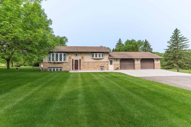 23725 240th Ave, Aurdal Twp, MN 56537 - split foyer home featuring brick siding, a front lawn, and a garage