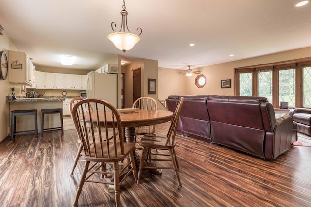 23725 240th Ave, Aurdal Twp, MN 56537 - dining room with dark wood-style floors, recessed lighting, and a ceiling fan